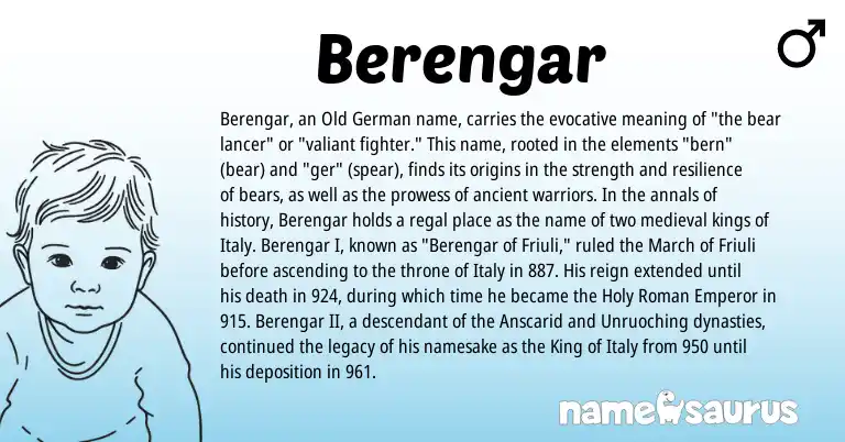 Infographic about Berengar name meaning, Berengar is a name from Old German, Roman origin(s).