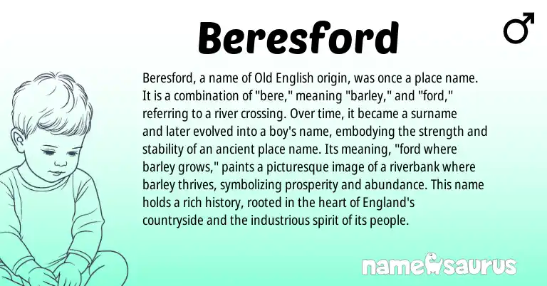 Infographic about Beresford name meaning, Beresford is a name from Old English, England origin(s).