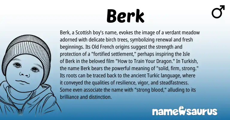 Infographic about Berk name meaning, Berk is a name from Scottish, Old French, Turkish origin(s).