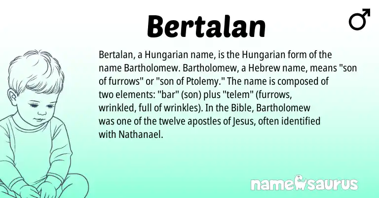 Infographic about Bertalan name meaning, Bertalan is a name from Hungarian, Hebrew origin(s).