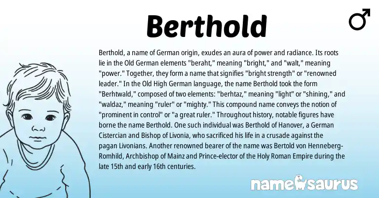 Infographic about Berthold name meaning, Berthold is a name from Old German, German, Roman, Old High German origin(s).