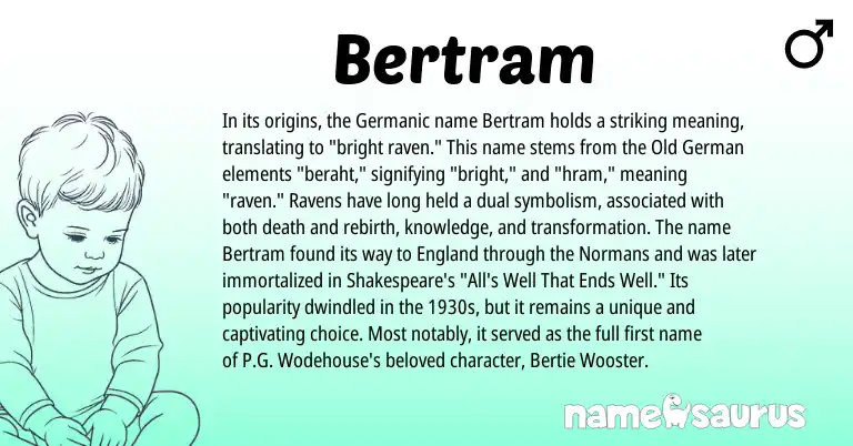 Infographic about Bertram name meaning, Bertram is a name from Old German, Germanic, England origin(s).