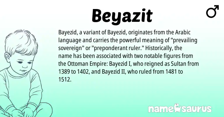 Infographic about Beyazit name meaning, Beyazit is a name from Arabic origin(s).