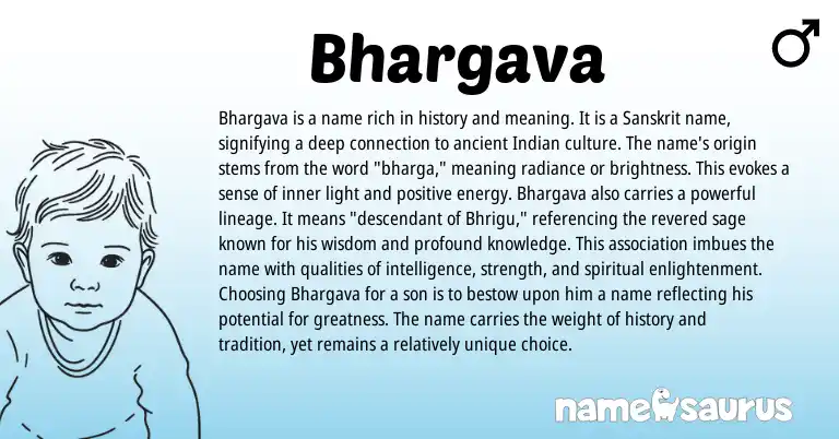 Infographic about Bhargava name meaning, Bhargava is a name from Indian, Sanskrit origin(s).