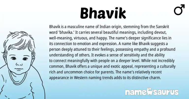 Infographic about Bhavik name meaning, Bhavik is a name from Indian, Sanskrit origin(s).