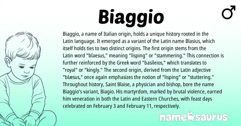 Infographic about Biaggio name meaning, Biaggio is a name from Greek, Latin, Italian origin(s).