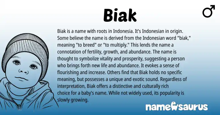 Infographic about Biak name meaning, Biak is a name from Indonesian origin(s).