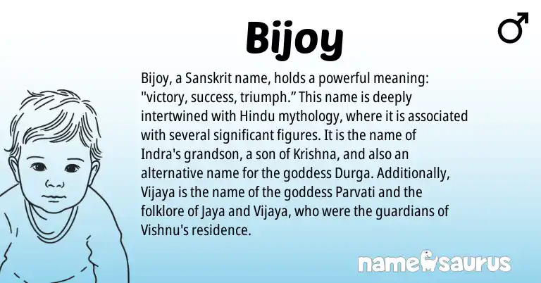 Infographic about Bijoy name meaning, Bijoy is a name from Sanskrit, Hindu origin(s).