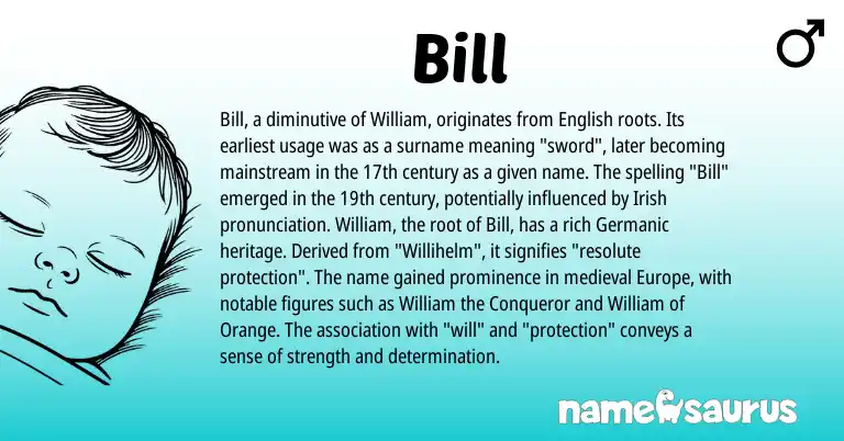 Infographic about Bill name meaning, Bill is a name from Irish, English, Germanic origin(s).
