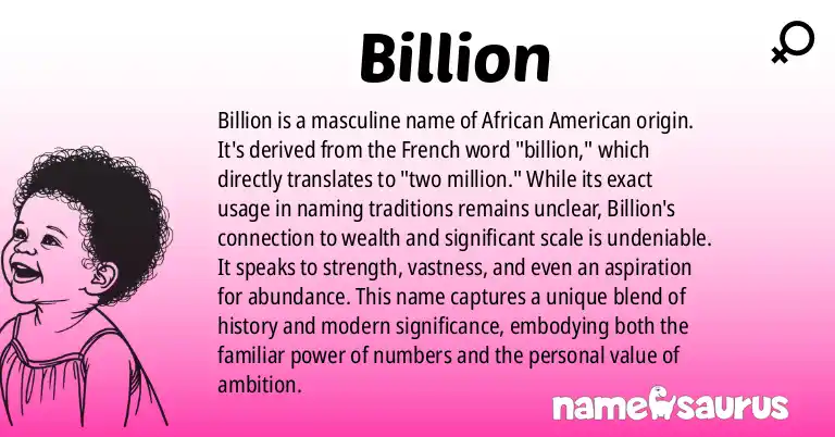 Infographic about Billion name meaning, Billion is a name from African American origin(s).