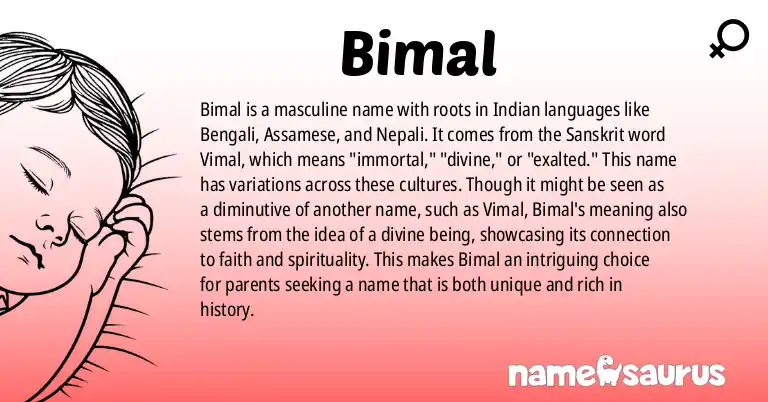 Infographic about Bimal name meaning, Bimal is a name from Indian, Bengali, Assamese, Nepali origin(s).
