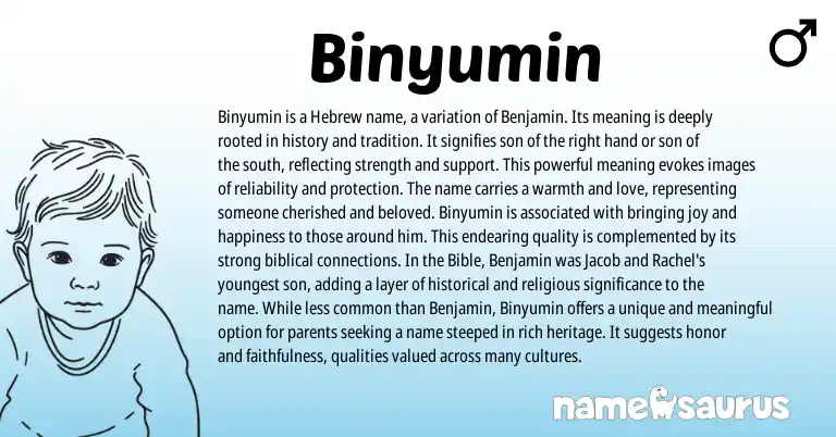 Infographic about Binyumin name meaning, Binyumin is a name from Hebrew origin(s).