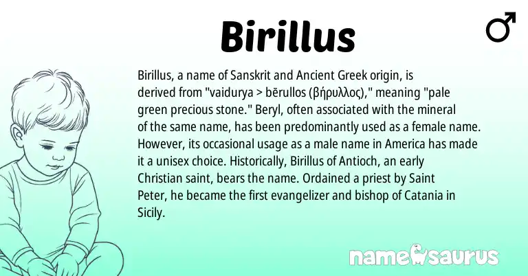 Infographic about Birillus name meaning, Birillus is a name from Sanskrit, Ancient Greek origin(s).