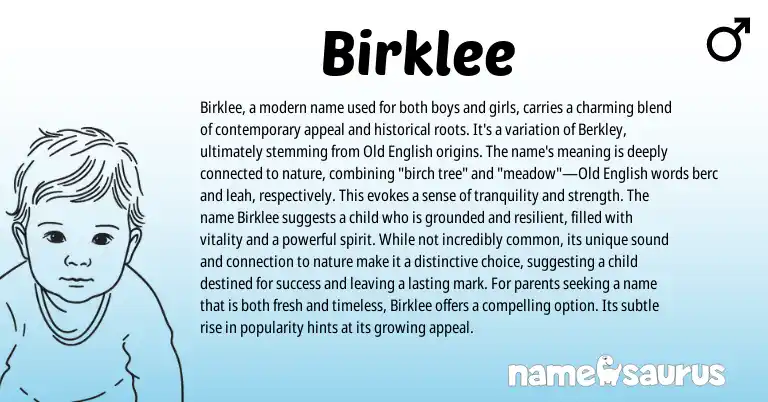 Infographic about Birklee name meaning, Birklee is a name from English origin(s).