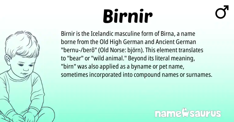 Infographic about Birnir name meaning, Birnir is a name from Old High German, German, Old Norse, Icelandic origin(s).
