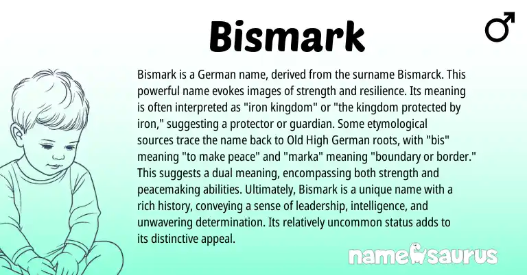 Infographic about Bismark name meaning, Bismark is a name from German, Germanic origin(s).