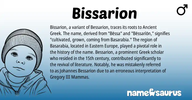 Infographic about Bissarion name meaning, Bissarion is a name from Ancient Greek, Greek origin(s).