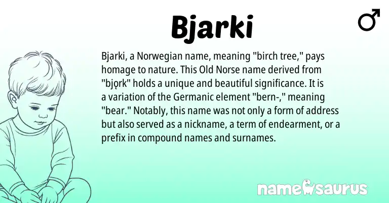 Infographic about Bjarki name meaning, Bjarki is a name from Norwegian, Old Norse, Germanic origin(s).