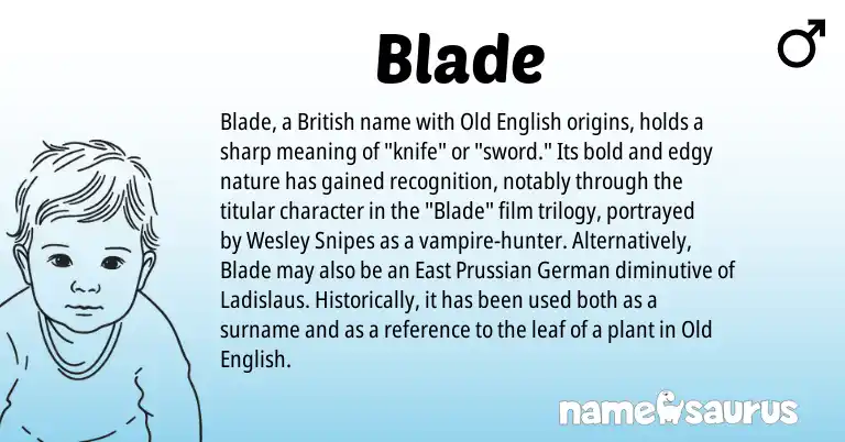 Infographic about Blade name meaning, Blade is a name from Prussian, Old English, British, German origin(s).
