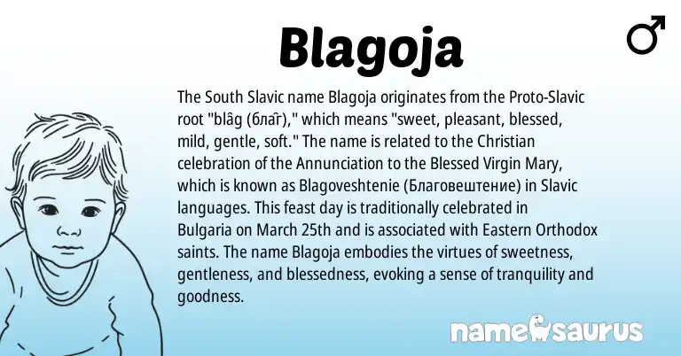 Infographic about Blagoja name meaning, Blagoja is a name from Slavic origin(s).