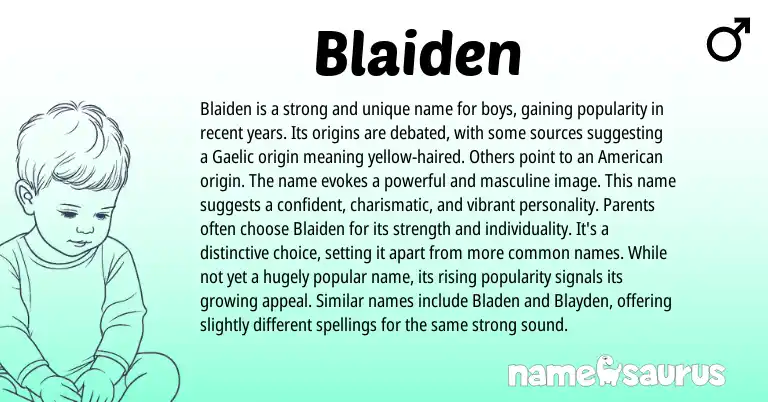 Infographic about Blaiden name meaning, Blaiden is a name from Gaelic origin(s).