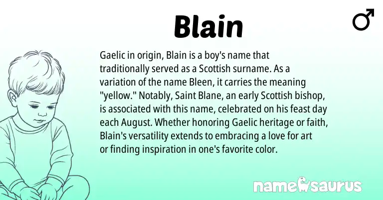 Infographic about Blain name meaning, Blain is a name from Gaelic, Scottish origin(s).