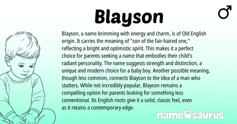Infographic about Blayson name meaning, Blayson is a name from English origin(s).