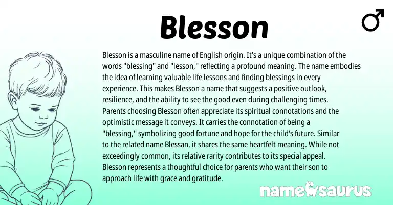 Infographic about Blesson name meaning, Blesson is a name from English origin(s).