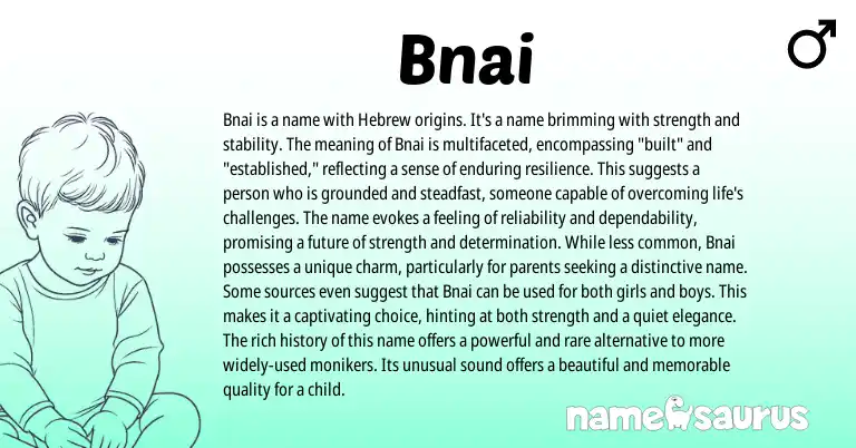 Infographic about Bnai name meaning, Bnai is a name from Hebrew origin(s).