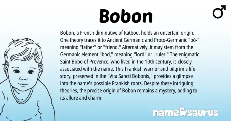 Infographic about Bobon name meaning, Bobon is a name from Frankish, French, Germanic, Ancient Germanic origin(s).
