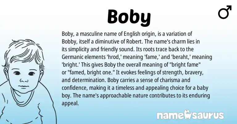 Infographic about Boby name meaning, Boby is a name from Germanic, English origin(s).