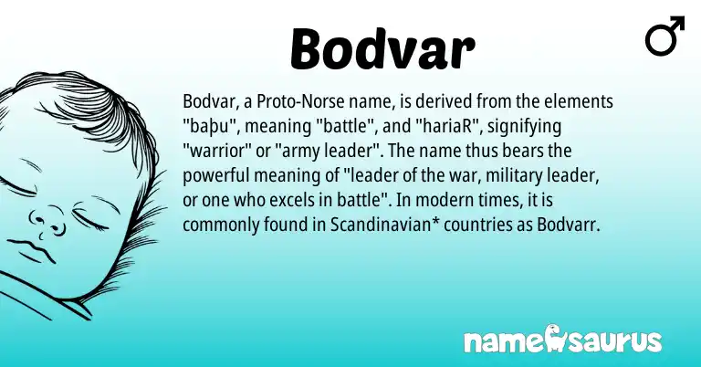 Infographic about Bodvar name meaning, Bodvar is a name from Scandinavian, Norse origin(s).