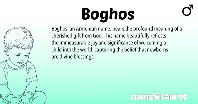 Infographic about Boghos name meaning, Boghos is a name from Armenian origin(s).