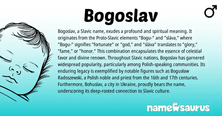 Infographic about Bogoslav name meaning, Bogoslav is a name from Slavic, Ukraine, Polish origin(s).