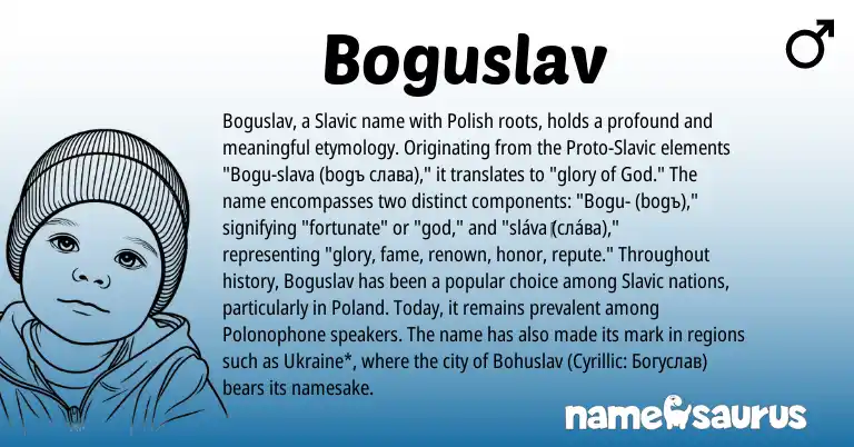 Infographic about Boguslav name meaning, Boguslav is a name from Slavic, Ukraine, Polish origin(s).