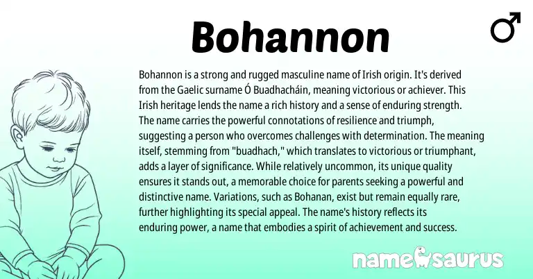 Infographic about Bohannon name meaning, Bohannon is a name from Gaelic, Irish origin(s).