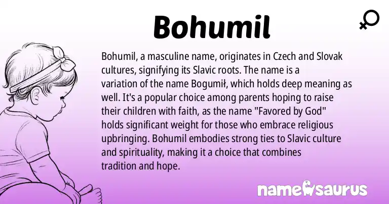 Infographic about Bohumil name meaning, Bohumil is a name from Czech, Slovak, Slavic origin(s).
