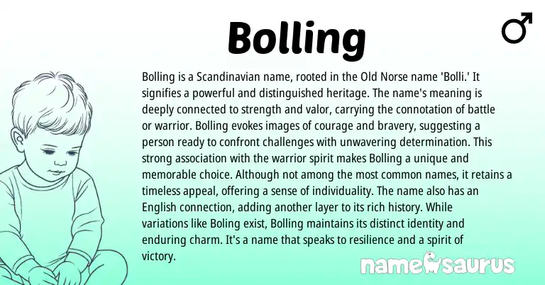 Infographic about Bolling name meaning, Bolling is a name from Scandinavian, English, Norse origin(s).