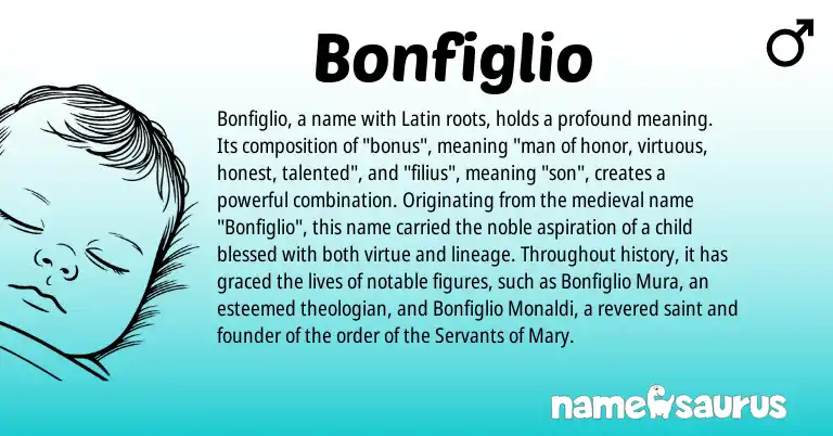 Infographic about Bonfiglio name meaning, Bonfiglio is a name from Latin origin(s).