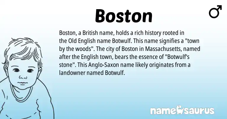 Infographic about Boston name meaning, Boston is a name from Old English, English, British, Anglo-Saxon origin(s).
