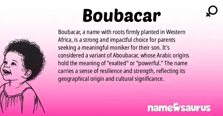 Infographic about Boubacar name meaning, Boubacar is a name from Western African origin(s).