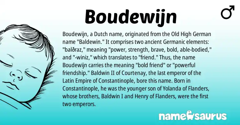 Infographic about Boudewijn name meaning, Boudewijn is a name from Old High German, Dutch, Germanic, Latin origin(s).
