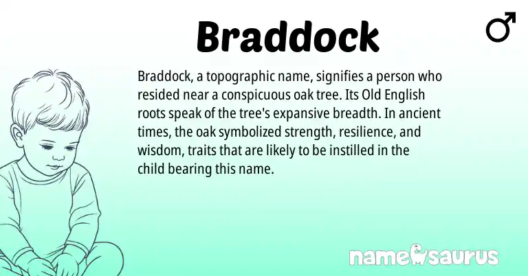 Infographic about Braddock name meaning, Braddock is a name from Old English origin(s).