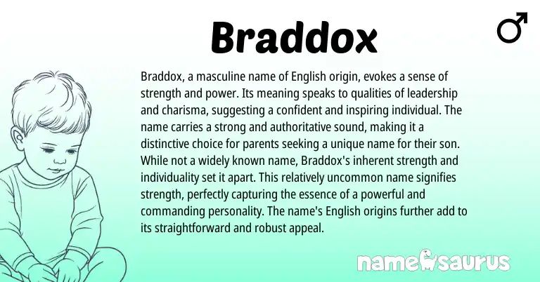 Infographic about Braddox name meaning, Braddox is a name from English origin(s).