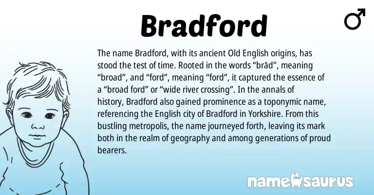 Infographic about Bradford name meaning, Bradford is a name from Old English, English origin(s).