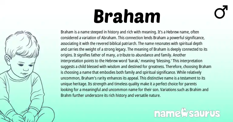 Infographic about Braham name meaning, Braham is a name from Biblical, Hebrew origin(s).