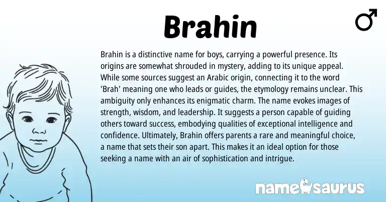 Infographic about Brahin name meaning, Brahin is a name from Arabic origin(s).
