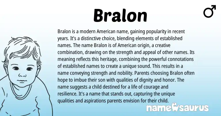 Infographic about Bralon name meaning, Bralon is a name from American origin(s).