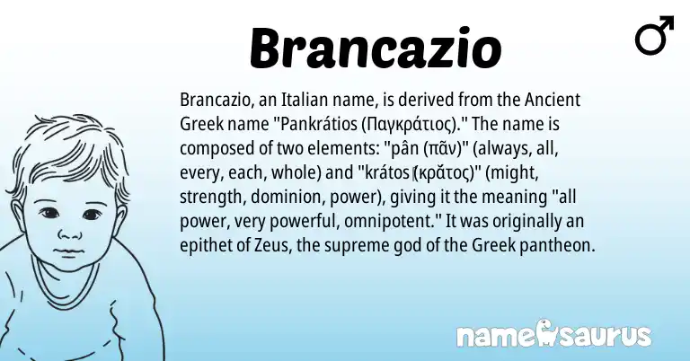 Infographic about Brancazio name meaning, Brancazio is a name from Ancient Greek, Greek, Italian origin(s).