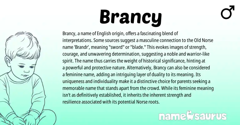 Infographic about Brancy name meaning, Brancy is a name from Norse, English origin(s).